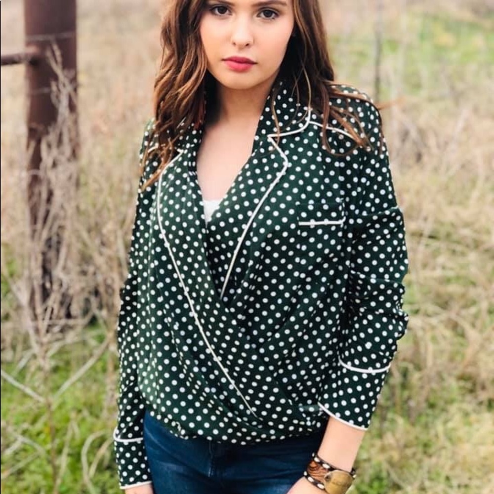 Polka Dot Faux Wrap Pajama Top